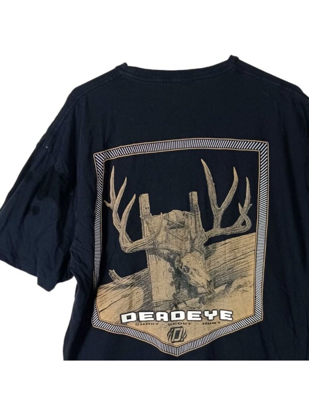 Deadeye Outfitters Deer Skull Antler Graphic TShirt Mens XL Black Rugged Outdoor